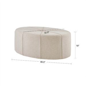 the Madison Park Ferris Oval Ottoman offers a unique look that can be easily incorporated into many decor styles. This oval-shaped ottoman is upholstered in a cream-hued melange fabric and features thick welting and center tufted button that adds dimension to the traditional design. Simple and elegant