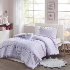 The Mi Zone Kids Tessa comforter features multi-colored tassels that add a charming detail to this bedding set. Cute and simple