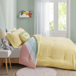 for a fun and cheerful look. The 2 shams (1 in Twin) coordinate with the bright colors of the reversible comforter to spread sunshine throughout your child’s bed. A round decorative pillow adds an adorable finishing touch. An antimicrobial treatment provides built-in freshness protection