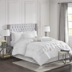 This beautifully tufted bed is from the Laurel bedding collection. Its white coloring makes this set easy to accessorize in your bedroom. The collection is made from 100% polyester polyoni and has pieced fabric sewn together to give this set added dimension. It is finished with a smooth edge of fabric that creates a beautiful border around this comforter. Items in the set may come in a rolled or compressed packaging