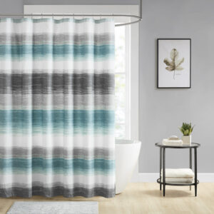 The Madison Park Essentials Saben Shower Curtain provides a modern update to your bedroom. A watercolor stripe print is beautifully displayed on the ultra-soft microfiber Shower Curtain. Bringing the best in health and wellness