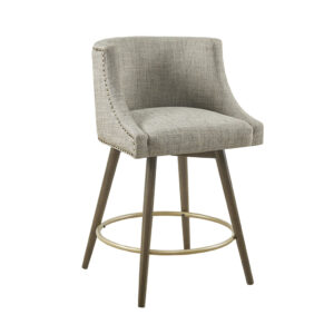 for a chic transitional design. The walnut colored solid wood legs contrast the upholstery to create a stunning look. An antique bronze nailhead detailing on the recessed arms and back adds an elegant touch to the design