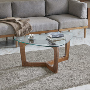 Add a striking mid-century look to your home with the INK+IVY Walker Coffee Table. The solid wood frame displays a warm pecan finish and supports a tempered glass table top