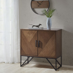 The INK+IVY Krista Accent Cabinet offers a sophisticated storage update for your home. This accent cabinet features a brown wood finish with a matte black finish on the metal base