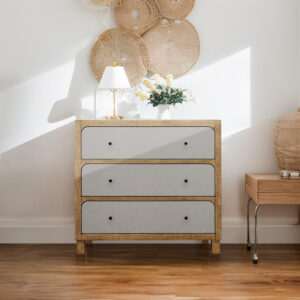 The Chapel Hill Wyatt Accent Chest is a stunning addition to elevate your space with its amazing wood craftsmanship. Three white wood full extension drawers provide generous storage space for your essentials. The natural beauty of the wood enhances the aesthetic appeal