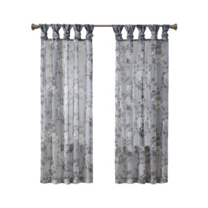 The Madison Park Simone Printed Floral Twist Tab Top Voile Sheer brings a soft and romantic touch to your home decor. This voile sheer curtain panel features a beautiful mauve and neutral printed floral on a dark grey ground for a rich and stylish contrast