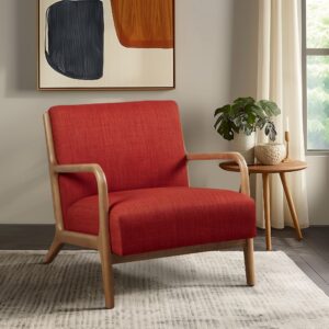 Transform your space with the INK+IVY Novak Mid-Century Modern Armchair. Crafted with a solid wood frame in a natural finish