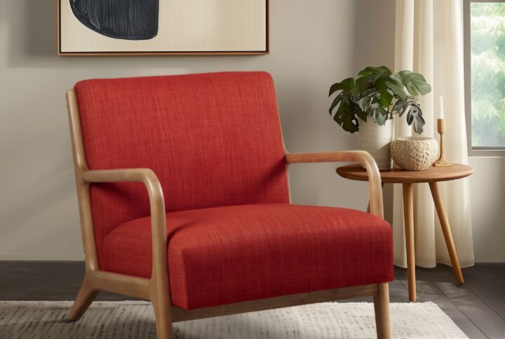 Transform your space with the INK+IVY Novak Mid-Century Modern Armchair. Crafted with a solid wood frame in a natural finish