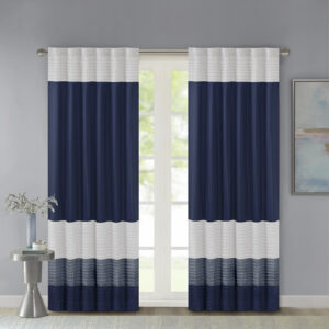 Madison Park Amherst Polyoni Pintuck Window Curtain is a simple way to add style to your room. This window panel features a modern striped design in deep hues of navy