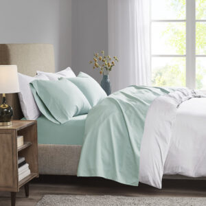 Wrap yourself in a cool and comfortable sleep with this moisture wicking luxurious brushed microfiber sheet set. This soft and lightweight sheet set features 3M Scotchgard moisture treatment that wicks away moisture to keep you cool. Fade and stain resistant