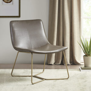 The Madison Park Fallon Accent Chair adds a sharp and sophisticated update to your living room or home office. This accent chair is upholstered in brown polyurethane leather with a gold metal base to create a sleek modern look. Flaunting a simple and clean design