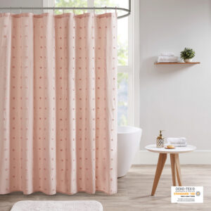 Create a shabby chic look in your bathroom with the Urban Habitat Brooklyn Cotton Yarn Dyed Jacquard Pom Pom Shower Curtain. This 100% cotton shower curtain features a soft pink hue with an all-over pom pom tuft design that creates a beautiful texture and fresh tonal pattern. Measuring 70x72 inches