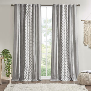 The INK+IVY Imani Cotton Printed Window Panel with Chenille Stripe and Lining offers a chic and casual update to your home. This gray window panel features a geometric print with a tufted chenille stripe trim