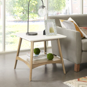 Add the bold Madison Park Parker End Table to your living space. This all wooden mid-century inspired desk will go nicely with your living room decor. It features a Off-white finish table top composed from manufactured wood