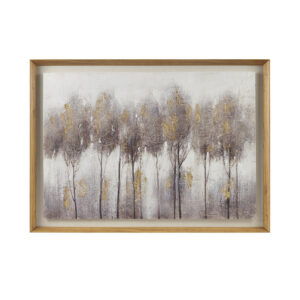 Madison Park’s Enchanted Forest Hand Painted Abstract Landscape Framed and Matted Wall Art provides a hauntingly beautiful addition to your home. This framed canvas wall art features a textured forest landscape in soft grey hues with gold foil accents for an elegant country allure. The hand painted canvas is placed on a floating board to add depth and create more dimension