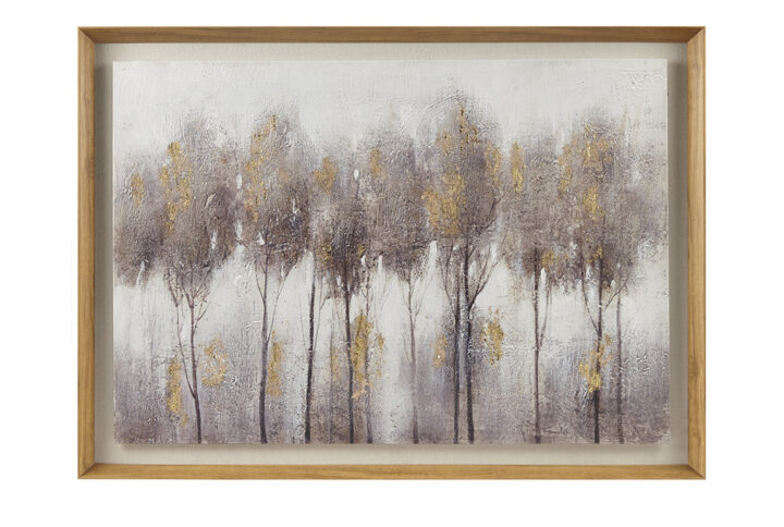 Madison Park’s Enchanted Forest Hand Painted Abstract Landscape Framed and Matted Wall Art provides a hauntingly beautiful addition to your home. This framed canvas wall art features a textured forest landscape in soft grey hues with gold foil accents for an elegant country allure. The hand painted canvas is placed on a floating board to add depth and create more dimension