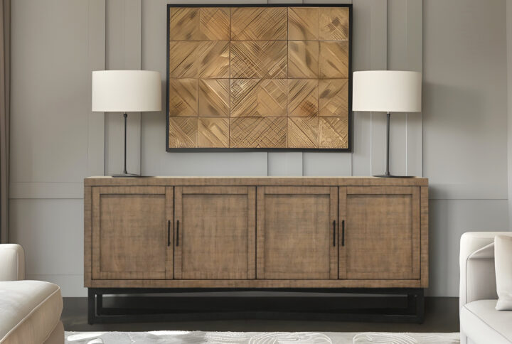 Upgrade your living space to new heights with the 84” Santa Barbara Accent Cabinet. Complemented by sleek metal legs