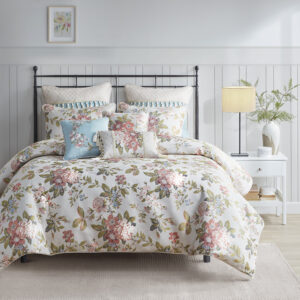 Bring traditional beauty to your bedroom with the Madison Park Signature Carolyn 9 Piece Floral Jacquard Comforter. The cottage comforter features a red