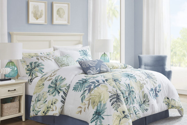 Awake in paradise with the Harbor House Lorelai 6 Piece Comforter Set. Showcased against a crisp white ground