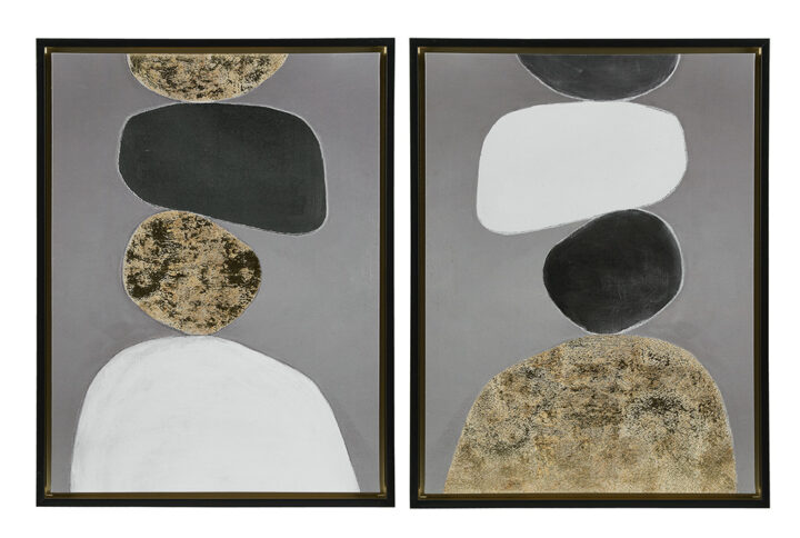 Embrace modern elegance with the "Neutral Stones" wall art set by INK+IVY. Measuring 19.5"W x 25.5"H x 1.25"D each