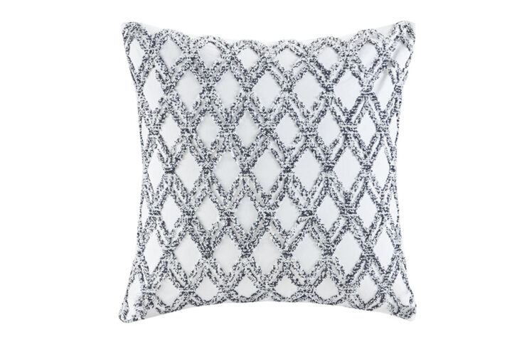 Elevate your home décor with the INK+IVY Riko Cotton Embroidered Square Pillow. Made from a cotton canvas with navy carpet stitch embroidery