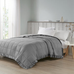 Make every night a cozy one with this textured oversized down alternative blanket. The color-matched 3" satin trim adds a luxury element that feels great on your skin. It features a 3M Scotchgard Moisture Management Treatment that wicks away moisture while helping release stains. Machine washable for easy care with a classic box quilting design. This hypoallergenic blanket is also OEKO-TEX certified