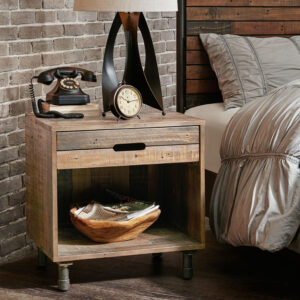 Update your bedroom furniture with the rich industrial style of the INK+IVY Renu Nightstand. This night stand is constructed with a solid wood frame