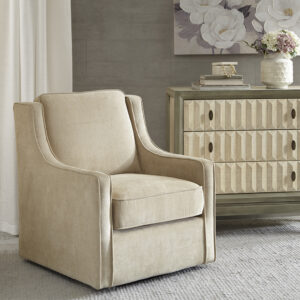 The Madison Park Harris Swivel Chair perfectly brings classic and contemporary together. Curved arms create a subtle wingback look