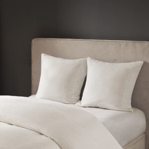 Complete your beautiful bedding set with the N Natori Hanae Euro Sham. This luxurious Euro sham features a cotton blend eggshell white yarn-dyed fabric with decorative flange for a detailed textural appeal. A hidden zipper opening creates a clean edge that keeps your pillow secure. With its simple design