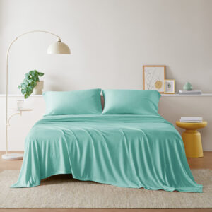 The all season jersey knit cotton blend sheet set is as comfortable as sleeping on your favorite tee. Unlike woven sheet set