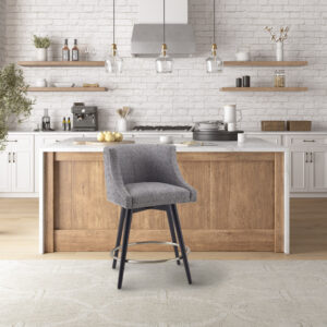 Elevate your dining space with the Madison Park Mateo Swivel Counter Stool. This swivel counter stool is upholstered in a grey fabric and features a low back