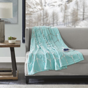 True North by Sleep Philosophy offers incredible comfort and style with the Raina Heated Metallic Print Throw. A silver metallic geometric design is beautifully printed on an ultra-soft plush aqua base fabric. Emitting virtually no electromagnetic field emissions