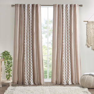 The INK+IVY Imani Cotton Printed Window Panel with Chenille Stripe and Lining offers a chic and casual update to your home. This blush window panel features a geometric print with a tufted chenille stripe trim