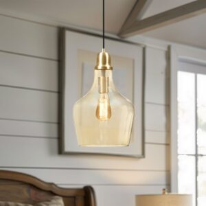 Transform your home with the INK+IVY Auburn 9" Bell Shaped Hanging Glass Pendant Light. This modern fixture features a clear hand-blown glass shade and a chic gold metal base