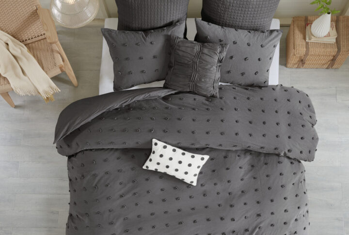 The Urban Habitat Brooklyn Cotton Jacquard Comforter Set features small tufted chenille dots that create a fresh shabby chic look. This comforter set brings a soft and charming update to your bedroom