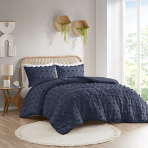 Refresh your bedroom with the elegant style of Intelligent Design's Lucy Clip Jacquard Comforter Set. This beautiful comforter features fun and playful clip jacquard pompoms all over the face that add dimension to the top of the bed for a lovely look. The matching shams (1 in Twin/TwinXL) also flaunt the delicate design of the comforter to complete the jacquard bedding set. Hypoallergenic polyester filling in the fashionable comforter contains no allergens and is treated to be dustproof. Machine washable for easy care