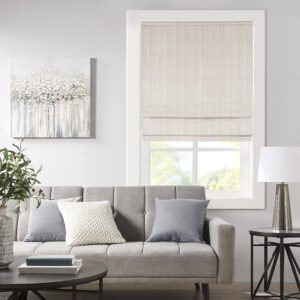 The Madison Park Galen Basket Weave Room Darkening Roman Shade offers a simple and convenient update to your home decor. This ivory roman shade features a basket weave texture base fabric that creates a natural look and feel. A thermal foambacking on the reverse provides energy efficiency and enhanced privacy. The cordless retraction mechanism makes it easy to open and close the window shade throughout the day