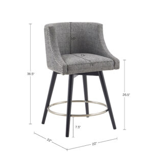 for a chic transitional design. The black noir colored solid wood legs contrast the upholstery to create a stunning look. A Silver nailhead detailing on the recessed arms and back adds an elegant touch to the design