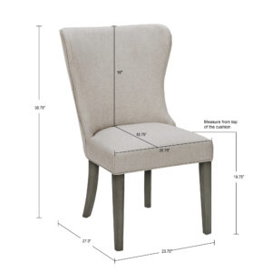 Style and sophistication await you with the Madison Park Signature Helena Dining Chair. The upholstered seat and back are filled with high-density foam providing exceptional comfort and support. A grey wood finish completes the elegant style of this dining room chair. Leg assembly is required.