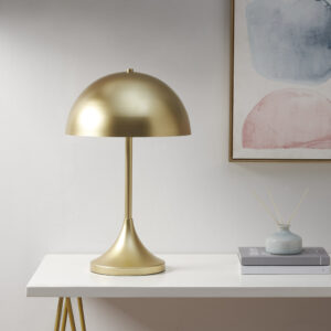 Illuminate your space with the art deco-inspired Bryson table lamp from Ink+Ivy. The elegant dome-shaped design features a gold metal shade and base