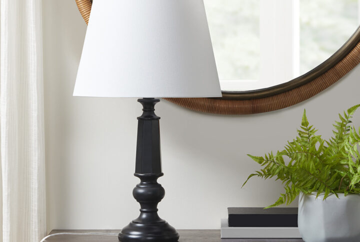 Landsdown 24.25"H faceted black table lamp is a part of Martha Stewart's lily pond collection and is sure to light up any room in your home. The classic