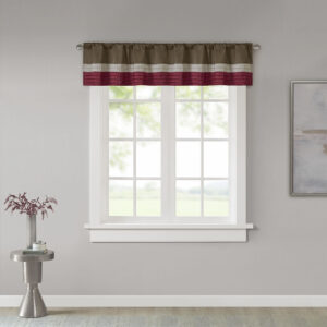 Madison Park Amherst Polyoni Pintuck Window Valance is a simple way to add style to your room. This window valance features a modern striped design in rich hues of red