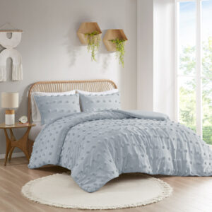 Refresh your bedroom with the elegant style of Intelligent Design's Lucy Clip Jacquard Duvet Cover Set. This beautiful duvet cover features fun and playful clip jacquard pompoms all over the face that add dimension to the top of the bed for a lovely look. The matching shams (1 in Twin/TwinXL) also flaunt the delicate design of the duvet cover to complete the jacquard bedding set. Machine washable for easy care