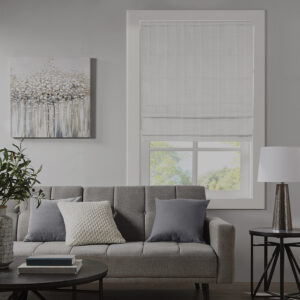 The Madison Park Galen Basketweave Cordless Total Blackout Roman Shade Collection offers an simple and convenient elevates to your home decor. This tonal white roman shade features a basket weave texture base fabric that creates a natural look and feel. A thermal foambacking on the reverse provides energy efficiency and maximum privacy; light will come through slightly from stitch due to the nature of basketweave fabric. The cordless retraction mechanism makes it easy to open and close the window shade throughout the day