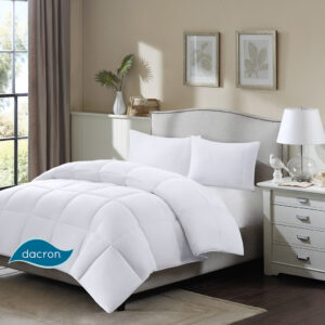 The cotton twill stain release down blend comforter features a specially blended luxurious fill of white down and resilient DACRON® branded fiber creating a lofty and beautifully rumpled comforter. It’s also treated with 3M Scotchgard providing stain release properties to keep your comforter looking plush and perfect. Finished with a sewn-through box construction that prevents the down-blend fill from shifting