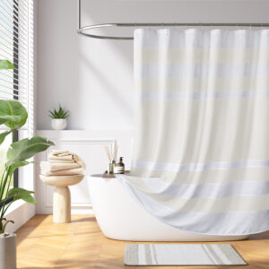 Update your space with the Madison Park Spa Waffle Shower Curtain with 3M Treatment. Featuring a fresh and updated stripe design