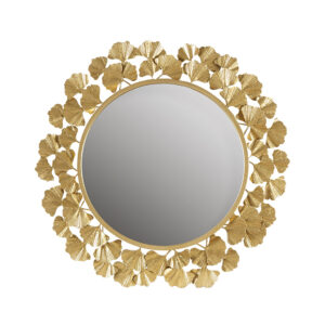 The Martha Stewart Eden Gold Gingko Leaf Round Wall Mirror 30.5" offers a beautiful accent piece to your home decor. This round mirror features a ginkgo leaf design metal frame in a textured antique gold foil finish to create luxurious transitional look. A keyhole hanging fixture on the back makes this mirror easy to hang in your entry way or living room. Part of the Martha Stewart Home decor Collection