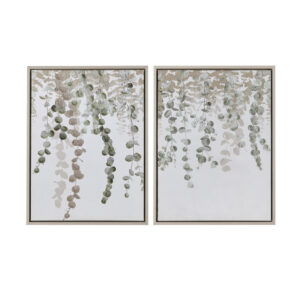 Add a touch of nature to your indoor decor with this set of two Eucalyptus framed canvas wall art set by Bella Dos Santos. The muted and calming color palette makes these pieces easy to complement any setting