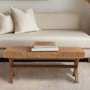 Create a relaxed yet stylish space with the Seadrift bench from INK+IVY. This accent bench features durable solid wood legs in a chestnut finish