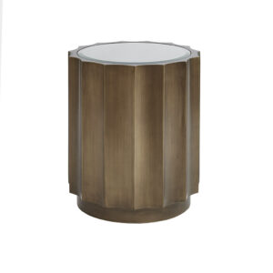 while the bronze finish provides a rich appeal to the MDF wood construction. Complete your living room décor with this chic accent table. No assembly required.